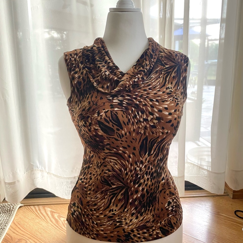 Brown Animal Print Sleeveless Top